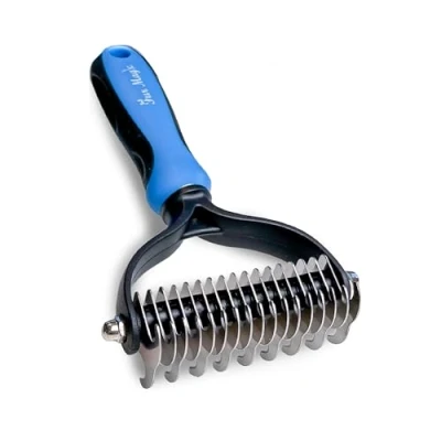 Image of Fur Magic Dematting Comb for Dog &amp; Cat Pet Deshedding Tool Removing Loose Undercoat, Knots, Mats Brush Grooming Dual Sided Undercoat Rake