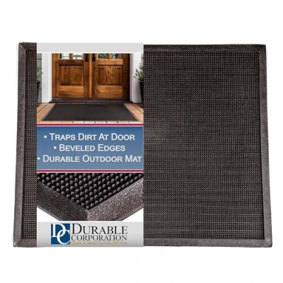 Image of Durable Corporation 396S1624BK Heavy Duty Rubber Fingertip Entrance Mat, for Outdoor Areas, 16&quot; Width x 24&quot; Length 5/8&quot; Thickness, Black