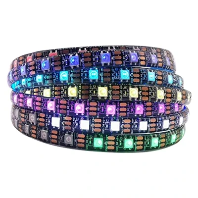 Image of LOAMLIN WS2812B Individually Addressable RGB LED Strip 16.4FT 5050SMD Smart Flexible Dream Full Color 60Pixels/m Black PCB Light IP65 Waterproof DC5V (Black PCB, 300LEDs IP65)