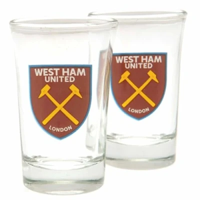 Image of West Ham United FC Shot Glass Set (Pack of 2) (One Size) (Clear/Maroon)