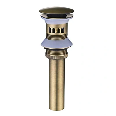 Image of Rozin Antique Brass Finished Basin Sink Tap Push Pop Up Click Clack Waste Plug Drain Stopper with Overflow