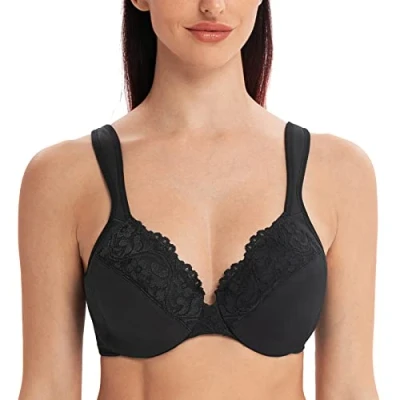 Image of MELENECA Women&#039;s Full Coverage Minimizer Plus Size Lace Underwire Bra Cushion Strap Black 40I