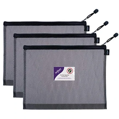 Image of Snopake Foolscap High Capacity Black EVA Mesh Zippa Bag [Pack of 3] 362 x 275mm Heavy Duty with Hanging Loop and Business Card Holder [15881]