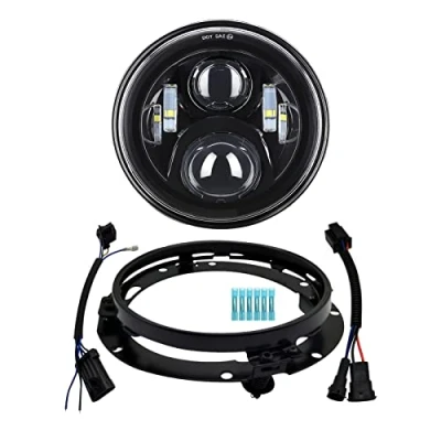 Image of AlyoNed 7 inch Motorcycle LED Headlight DOT Lamp Kit with Mounting Bracket Compatible Harley Davidson Fatboy Street Glide Heritage Softail Road King Switchback Electra Ultra Classic Black