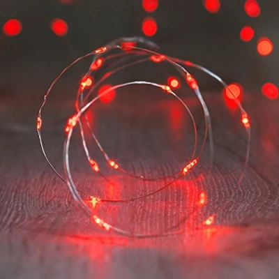 Image of Lights4fun Battery Operated Fairy Lights with 20 Micro Red LEDs on Silver Wire