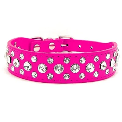 Image of haoyueer Bling Rhinestone PU Leather Crystal Diamond Pet Dog Cat Puppy Collar S M L XL (S, Hot Pink)
