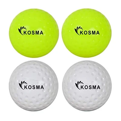 Image of Kosma Pack of 4 Dimple Hockey Ball Outdoor Sports Practice Training Balls 2Pc Each Fluorescent Yellow &amp; White