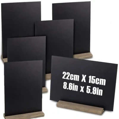 Image of WAIZHIUA 6Pcs Mini Chalkboard Signs, Double Sided Wooden Blackboard Message Tabletop Boards with Stands Base for School Wedding Birthday Bar and Party Event Decoration