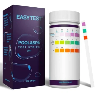 Image of EASYTEST Hot Tub Test Strips, 150 Strips Pool and Spa for pH,Total Alkalinity,Free Chlorine Bromine, Accurate 3 in 1 Water Testing Kit