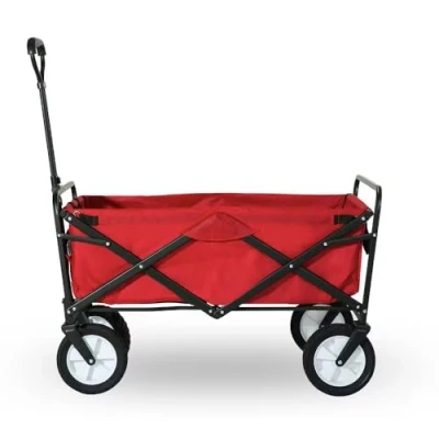 Image of BTM Garden Cart, Folding Camping Cart Wagon 4 Wheeled 150 KG Capacity, Foldable Pull with Padded Handle, Hand Transport Collapsible Portable Red