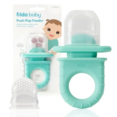 Image of Frida Baby Push Pop Feeder, Weaning Dummy for Fresh + Frozen Food, Silicone Feeder Babies, Safely Introduce New Foods, Dishwasher Safe