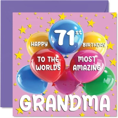 Image of 71st Grandma Birthday Card World&#039;s Most Amazing Happy for from Granddaughter Grandson, 145mm x Age 71 Seventy One Greeting Cards Granny