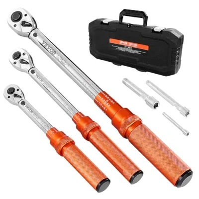 Image of VEVOR Click Torque Wrench Set, 3 Pieces, 1/4, 3/8, 1/2 Inch Drive, 10 170 lbf ft, 5 45 20 240 in, Dual Direction and Range Scales, 72 Tooth, ±3% High Precision, for Bicycle Repair