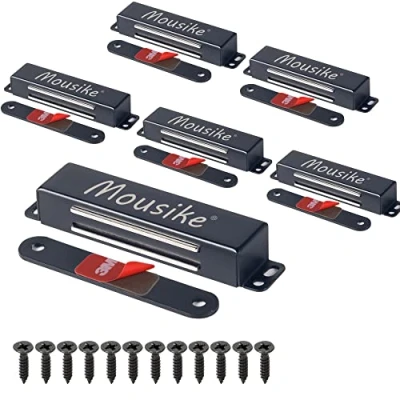Image of Mousike Magnetic Door Catch Heavy Duty 40KG Stainless Steel Magnets with Strong for Kitchen Cupboard Wardrobe Closet Cabinet Latch (Black 6 Pack)
