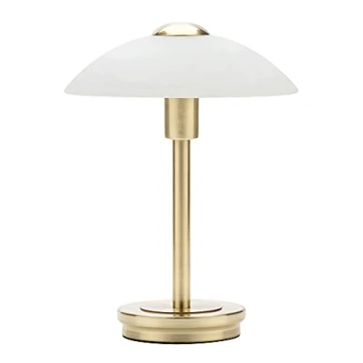 Image of LITECRAFT Table Lamp Touch Sensitive Base with Alabaster Glass Shade (Single, Satin Brass)