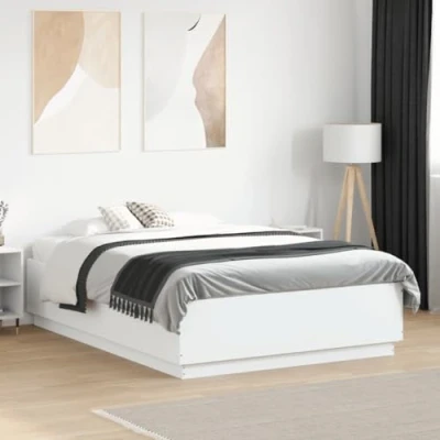 Image of vidaXL Home Base Small Double Bed Frame Engineered Wood, White, 120x190 cm, Modern Bedroom Furniture with Sturdy Plywood Slats