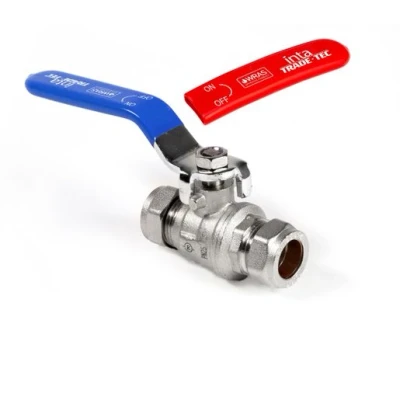 Image of Intatec Inta 15mm Trade Tec Ball Valve Blue / Red Sleeve TR15lbV