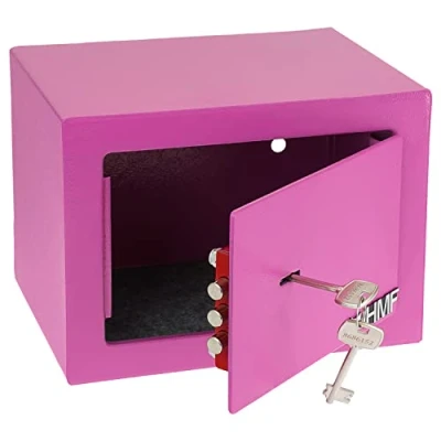 Image of HMF 49216 15 Safe Small with Key, Furniture Safe, 23 x 17 cm, Pink