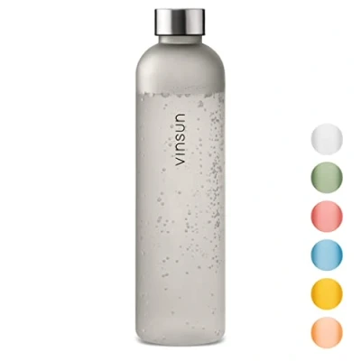 Image of VINSUN Water Bottle 1L Grey, Leak proof Flask BPA free, Reusable, Tritan Drinks for Sports, Gym, Travel, School, Cycling, Running, Work