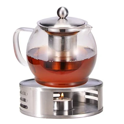 Image of Bambelaa! Teapot with Warmer Strainer Insert Glass Set Tea Coffee Pot Approx. 1.2 Litres