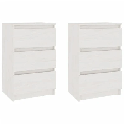 Image of vidaXL Bedside Cabinets 2 pcs White 40x29.5x64 cm Solid Pine Wood