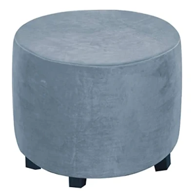 Image of XGANGM 45cm Round Velvet Ottoman Stool Cover Slipcover Stretch Pouffe Small Footstool Protector Storage Chair Washable,grey blue
