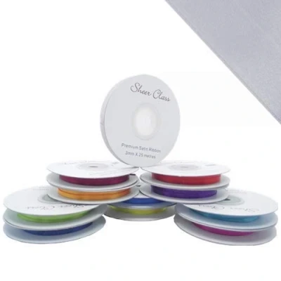Image of 25M Single roll of Double Faced Satin Ribbon 3mm, 6mm, 10mm, 16mm Widths (Silver, 3mm)
