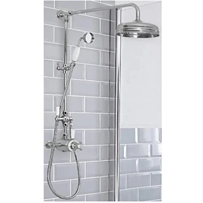 Image of Milano Elizabeth Grand Rigid Riser Thermostatic Mixer Valve Rainfall Head Hand Shower Chrome White