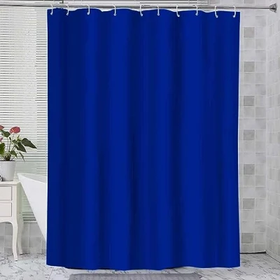 Image of Shower Curtain Blue 75x190cm Mould Proof Resistant Extra Long Polyester Waterproof Washable Heavy Duty Bathroom Curtains Bath With 12 White Plastic Hooks for Wetroom