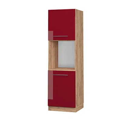 Image of Vicco Oven housing cabinet Fame Line, Bordeaux High Gloss/Gold power oak, 60 cm open