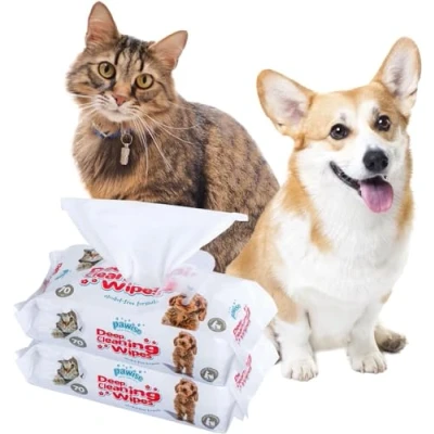 Image of PAWISE Grooming Wipes for Dogs 140 Units Deodorizing &amp; Hypoallergenic Cleaning Cats (Pack of 2) All Natural Pet