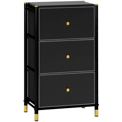 Image of HOMCOM Chest of Drawers, Fabric Dresser with 3 Drawers and Steel Frame, Storage Organizer Unit for Bedroom, Living Room, Hallway, Black