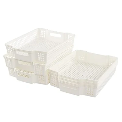 Image of Sandmovie Plastic Office Paper Storage Baskets, Stacking Baskets Trays, 6 Packs White
