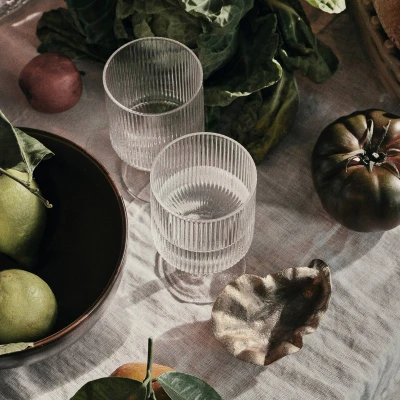 Image of ferm LIVING wine glass Ripple, clear, 270 ml, glass, set of 2