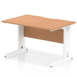 Image of Impulse 1200 x 800mm Scalloped Edge Straight Office Desk Oak Top White Cable Managed Leg