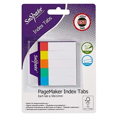 Image of Snopake Index Tab PageMarkers 50 x 12 mm 250 Tabs White with Assorted Tips [Pack of 1] Ref: 13150