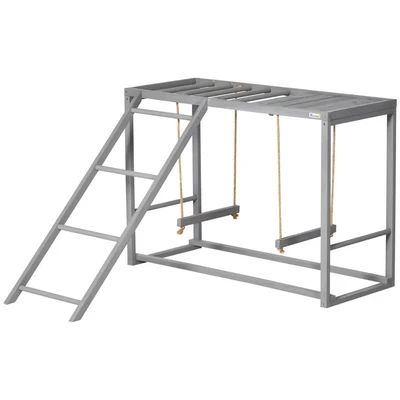 Image of PawHut Chicken Activity Play with Swing Set, Wooden Coop Accessory Multiple Perches &amp; Hen Ladder for 3 4 Chickens, Grey