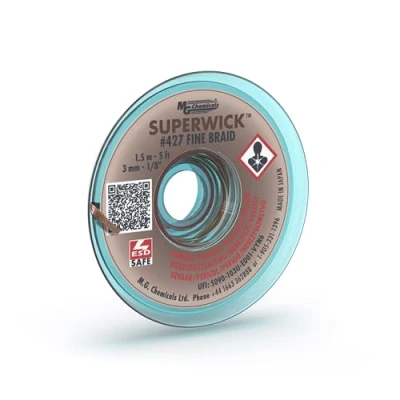 Image of MG Chemicals Desoldering Braid #5 Fine Super Wick with RMA Flux, 5&#039; Length x 0.125&quot; Width, Brown