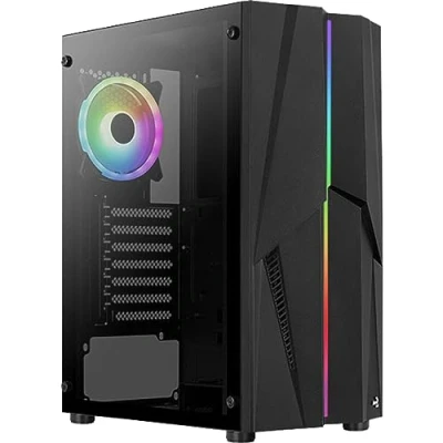 Image of Aerocool Mecha ARGB Mid Tower PC Gaming Case with Tempered Glass Window, 12 cm Fan, 2 x USB 3.0, Supports ATX/Micro ATX/Mini ATX, Black