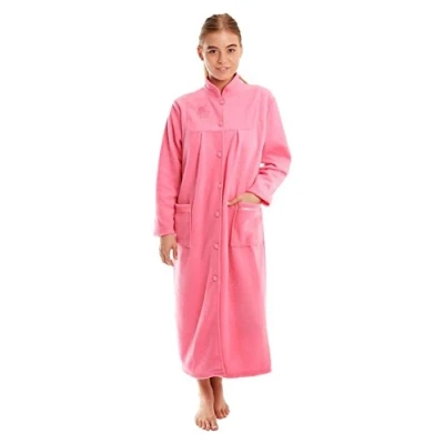 Image of Ladies Button Front Soft Fleece Dressing Gown 4073 [26/28,Pink]