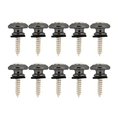 Image of 10Pcs Guitar Strap Lock, Button Metal End Pin with Screw for Ukulele Electric Bass (Black)