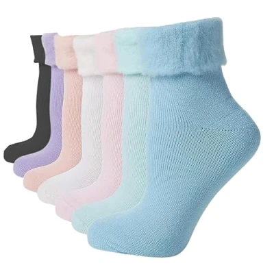 Image of ShopMCR Women&#039;s Extra Warm Fluffy Bed Socks Super Soft Thermal for Cold Evenings Cosy Fleece Lining in Assorted Pastel Colours UK 4 7 (2 Pairs, Pastel)