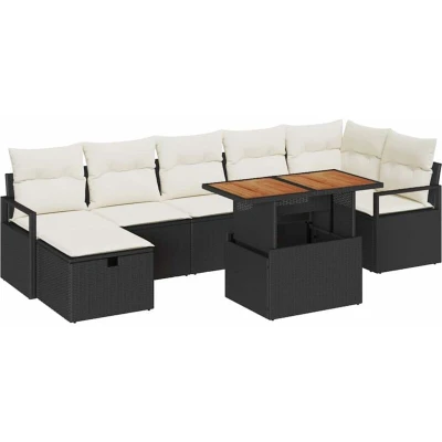 Image of vidaXL 8 Piece Garden Sofa Set with Cushions Black Poly Rattan