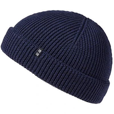Image of Enter the Complex® Fisherman Beanie 100% Merino Wool Trawler Hat Troyer Ribbed Knit Women Men, brown, One Size