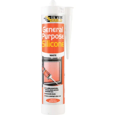 Image of Everbuild General Purpose Silicone Sealant Waterproof Suitable for Interior and Exterior Use White 280ml