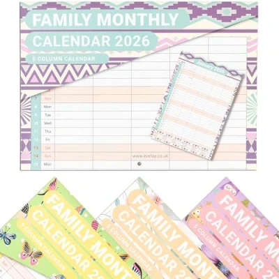 Image of evelay Family Calendar 2025 Month to View 5 Columns A3 When Open Hanging Wall Planner Organiser (Marble)