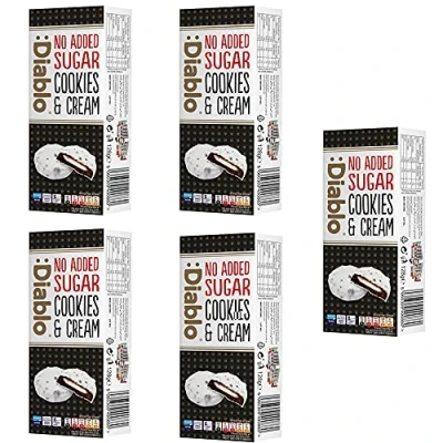 Image of Diablo Dark Cookies with Milk Cream Filling Covered in White Glaze No Added Sugar Sweetened Maltitol Perfect for Gifting 128g (Pack Of 5)