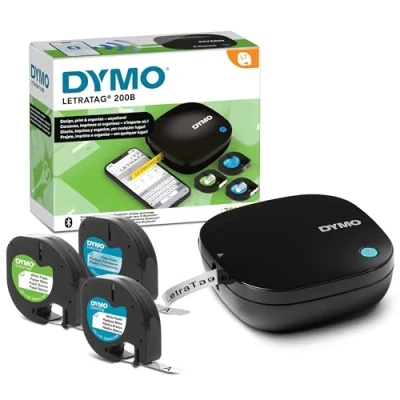Image of DYMO LetraTag 200B Bluetooth Label Maker Value Pack Compact Printer Connects Through Wireless Technology to iOS and Android Includes 3 Assorted Tapes