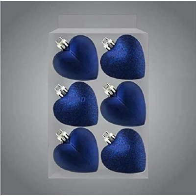 Image of Davies 6 BLUE Heart Shaped Bauble Hearts Christmas Ornament Hanging Tree Decorations