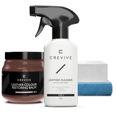Image of CREVIVE Leather Cleaner 250 ml &amp; Restorer Brown 300 Colour for Sofas Balm
